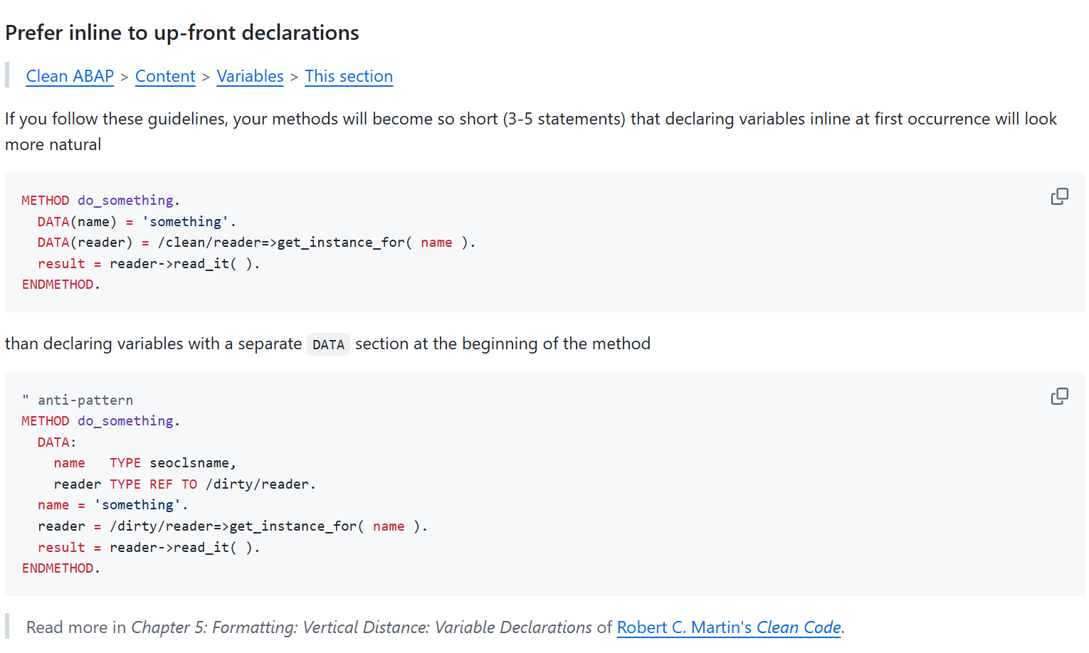Clean ABAP Example Rule: Prefer inline to up-front declarations