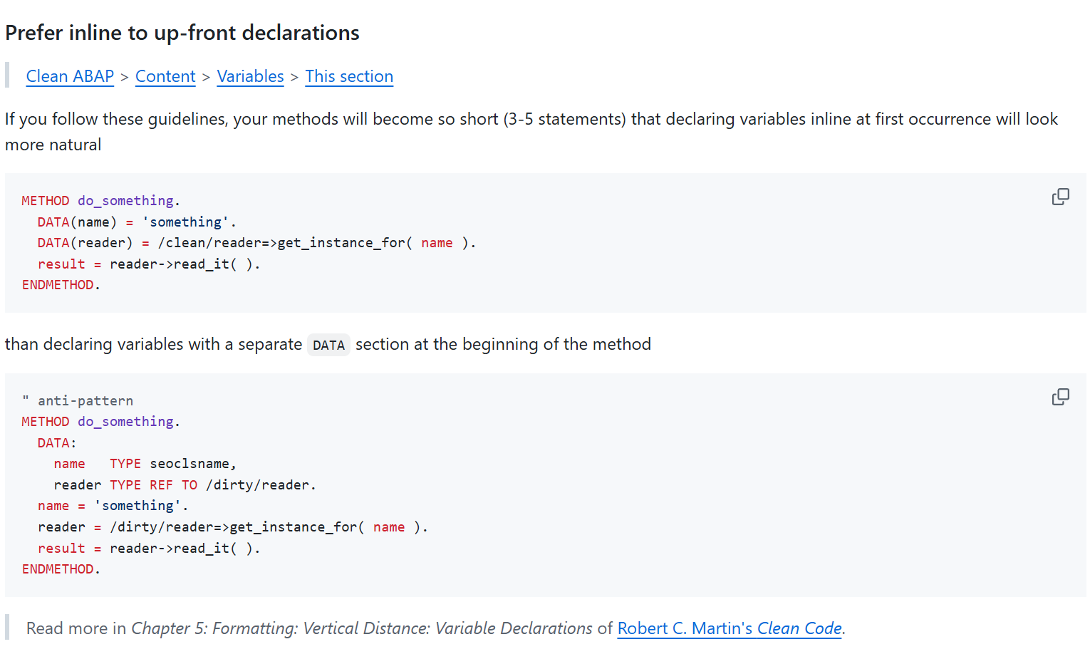 Clean ABAP Excample Rule Prefer inline to up-front declarations