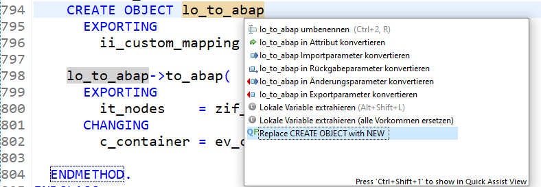ABAP Code vor Quick-Fix-Ausführung